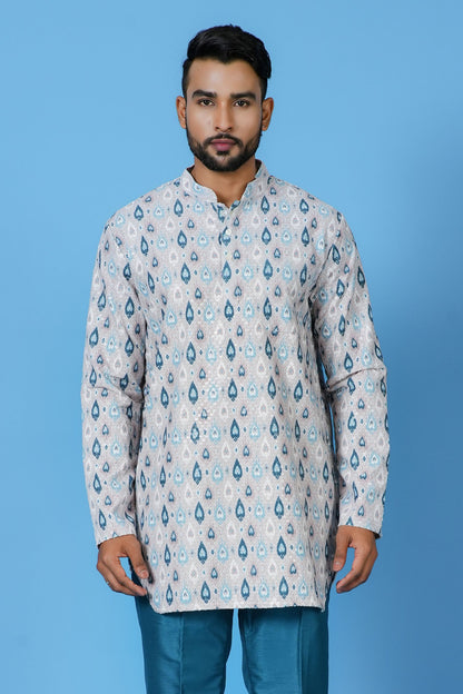 White Cotton Blend Short Kurta