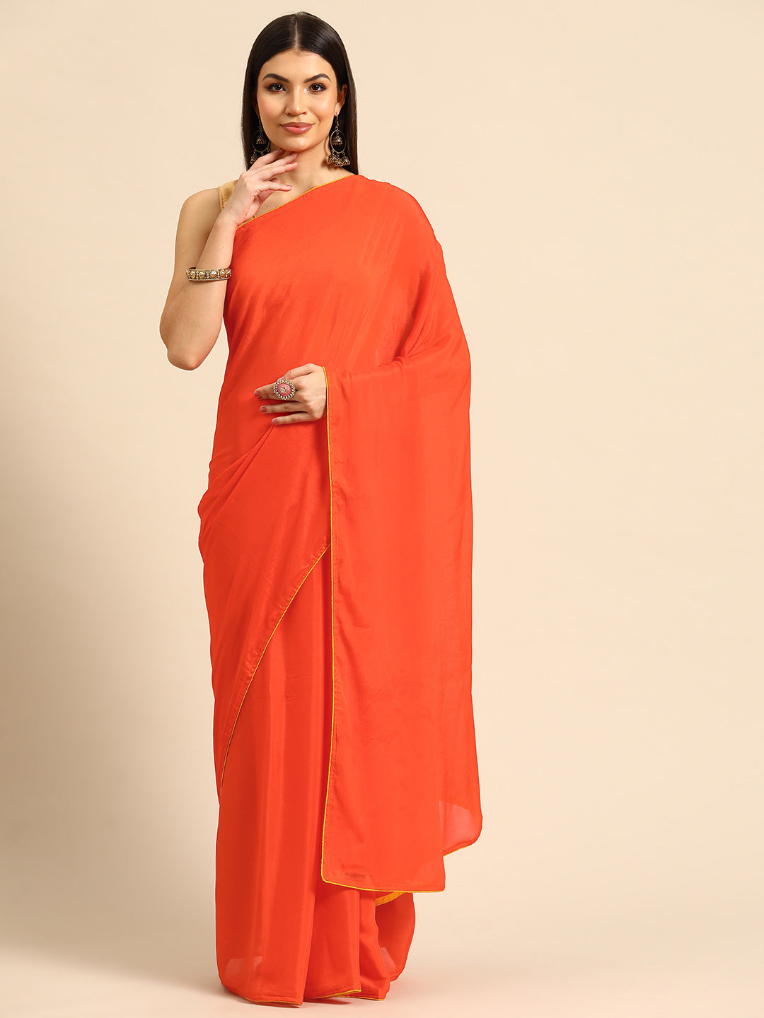 Designer Orange Chiffon Saree
