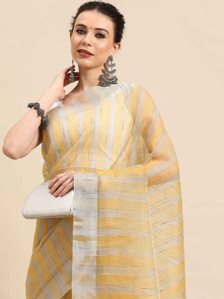 Designer Yellow Linen Blend Saree