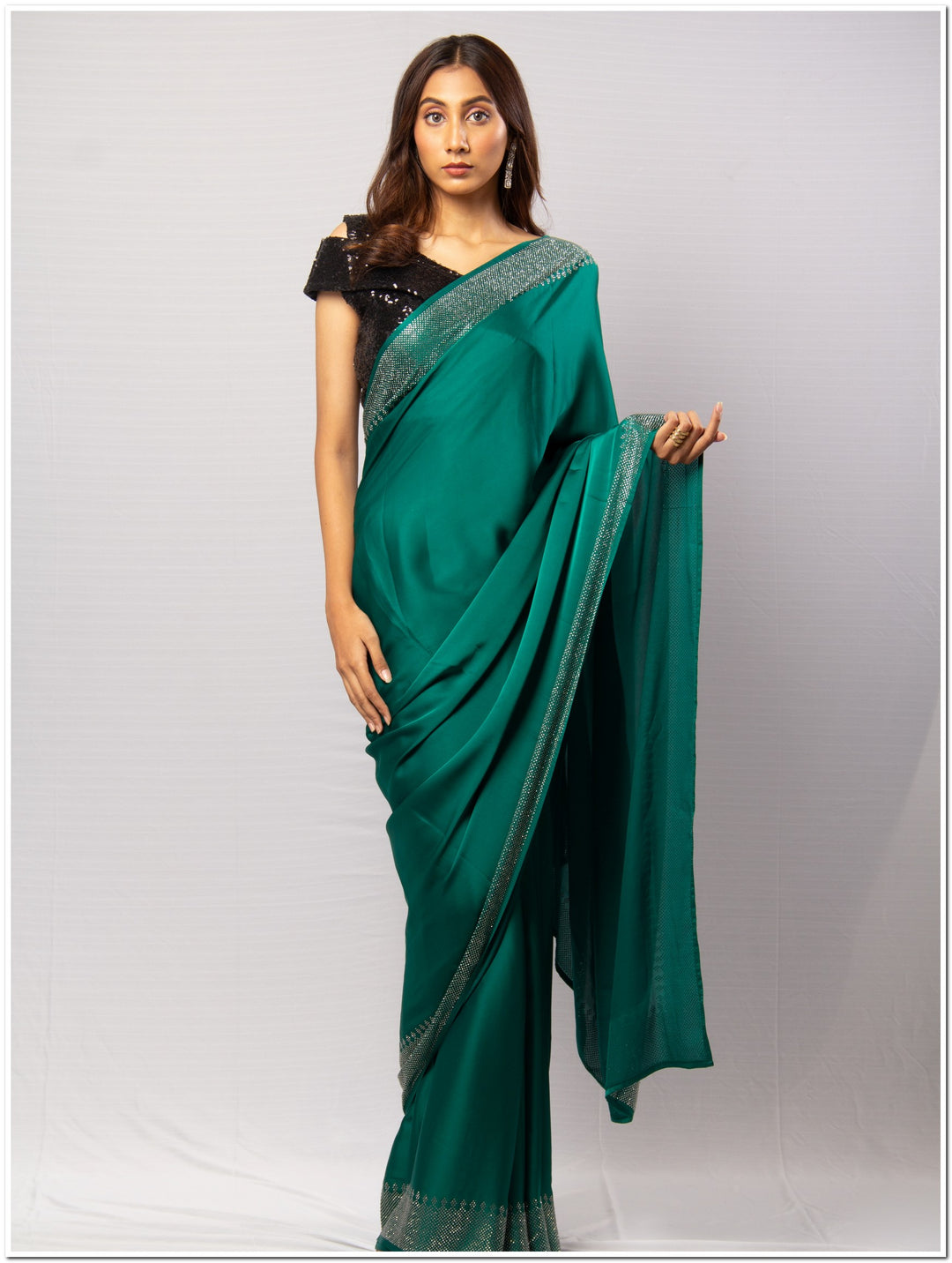 Green Santoon Saree With Sequence Blouse Piece