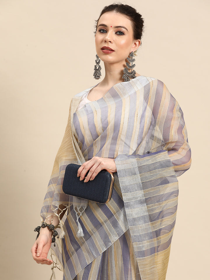 Designer Grey Linen Blend Saree
