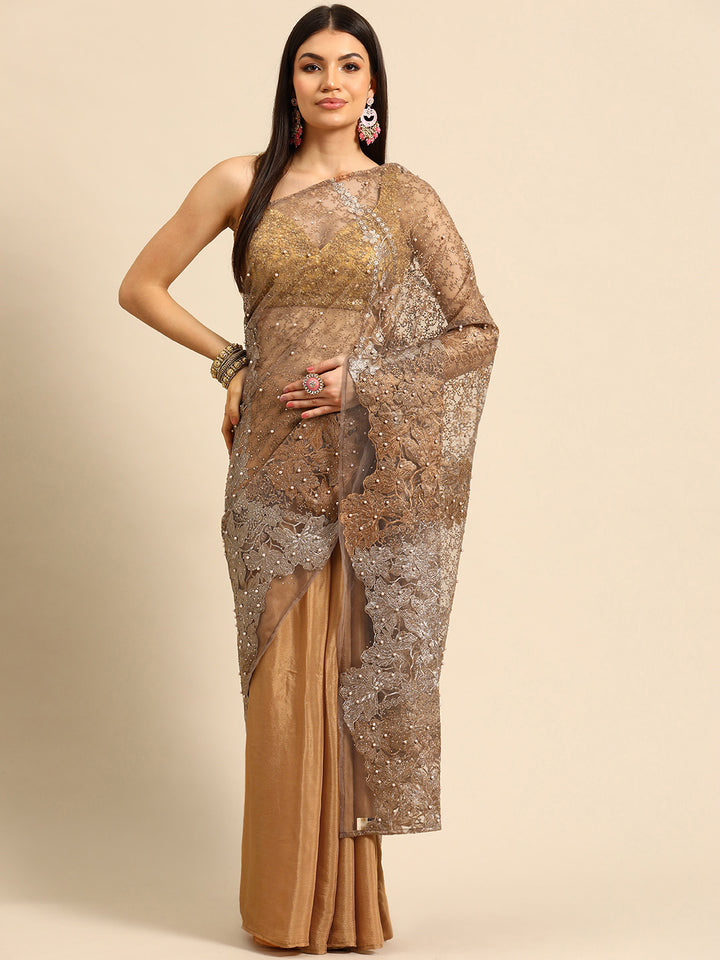 Designer Bronze Net Saree
