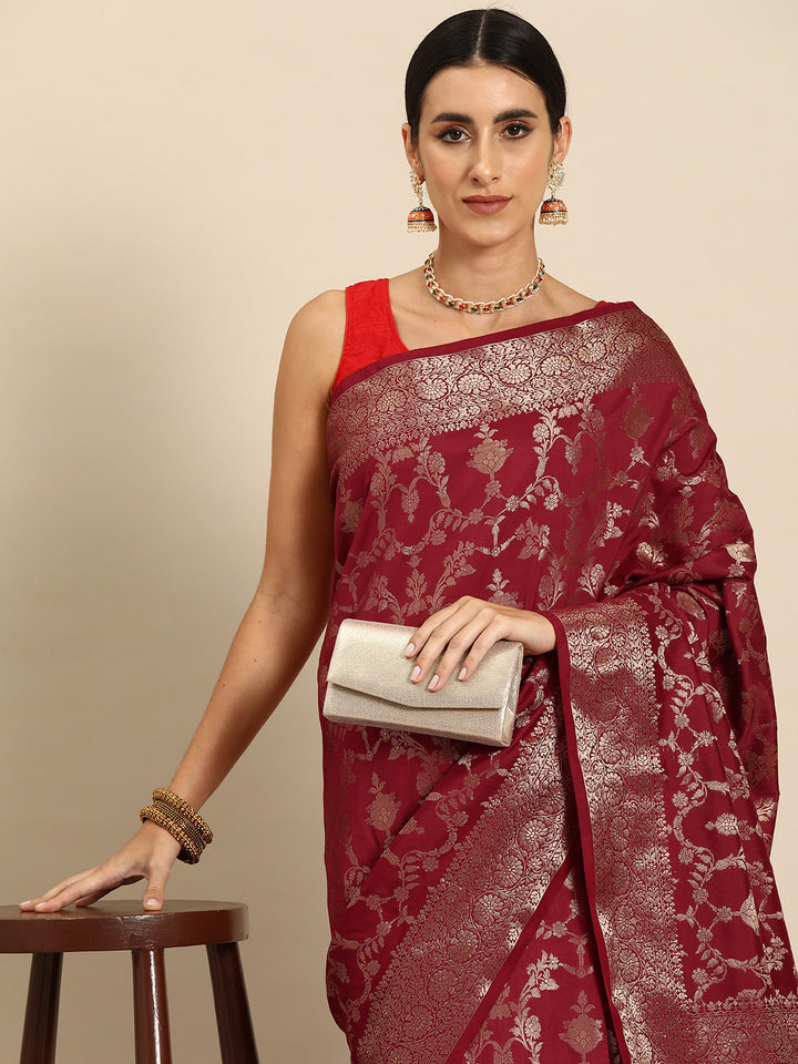 Designer Red Linen Blend Saree