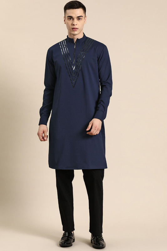 Designer long Kurta In Navy Blue
