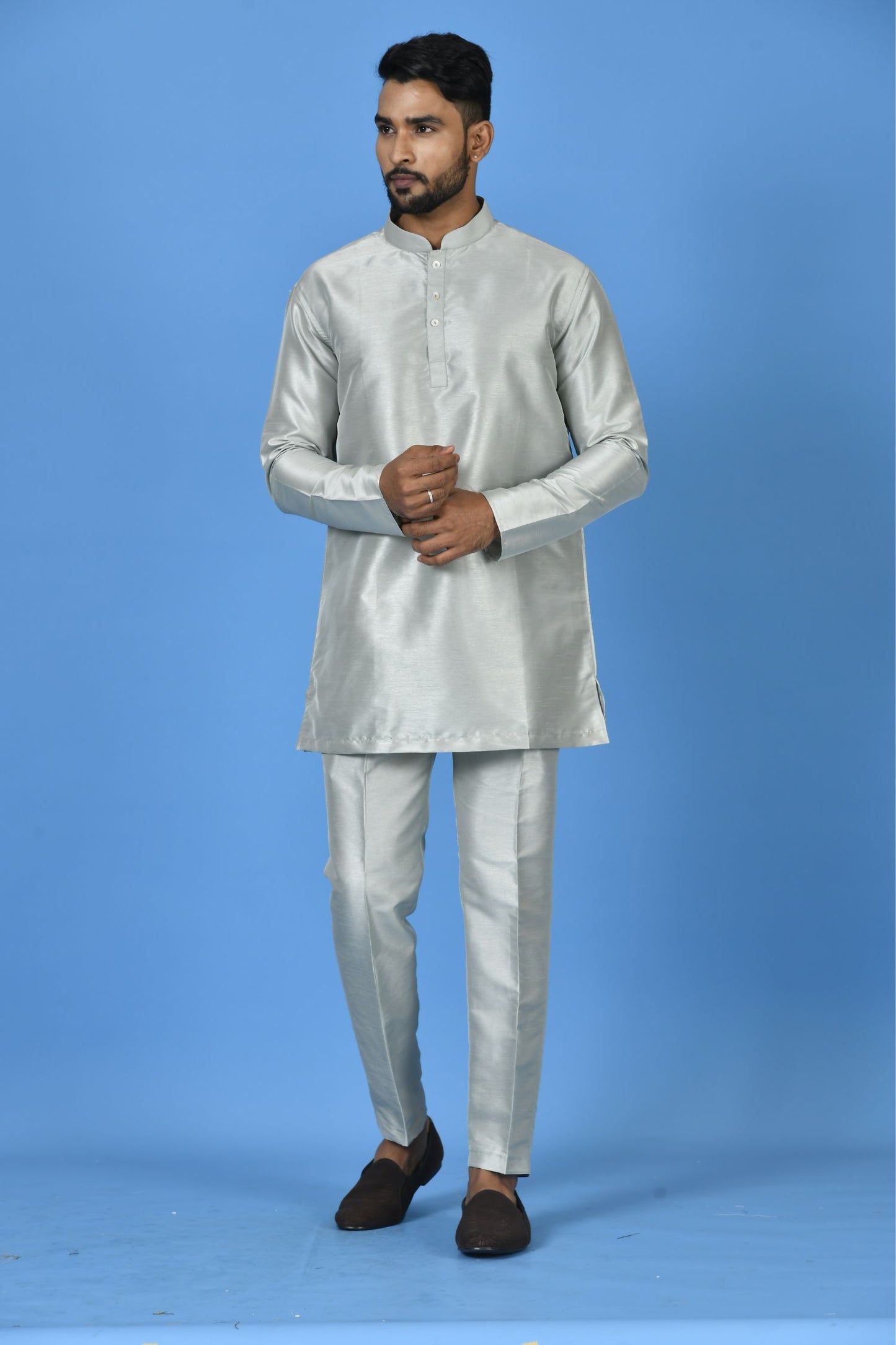 Designer Short Kurta In Grey