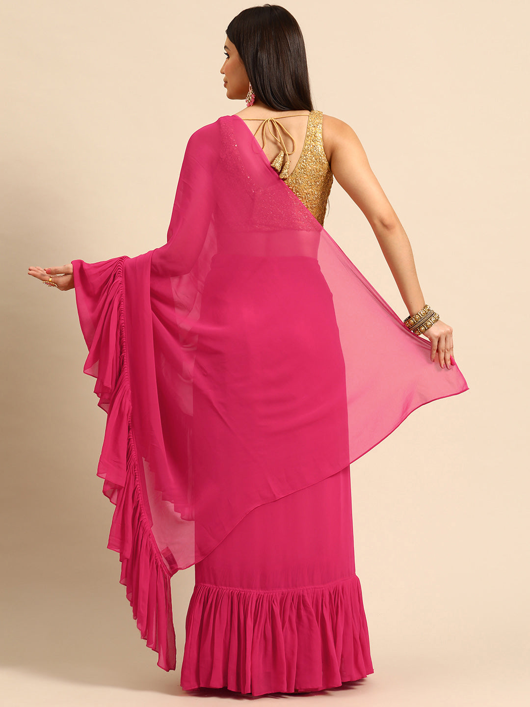 Designer Pink Chiffon Saree