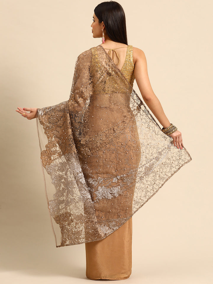 Designer Bronze Net Saree