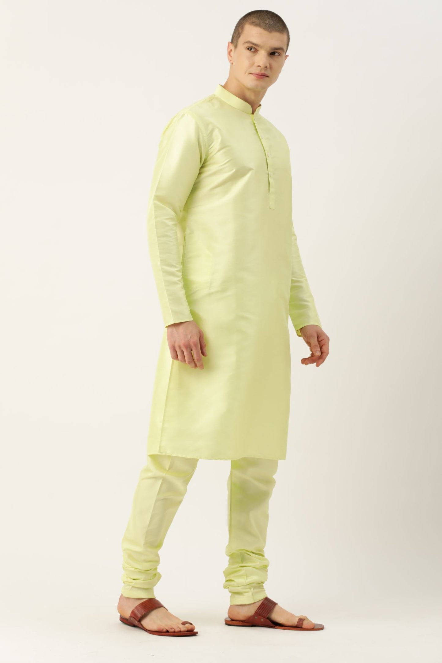 Designer Wear Lime Green Color Silk Churidar