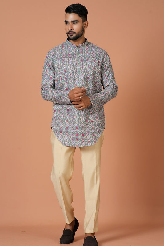Designer Short Kurta In Grey