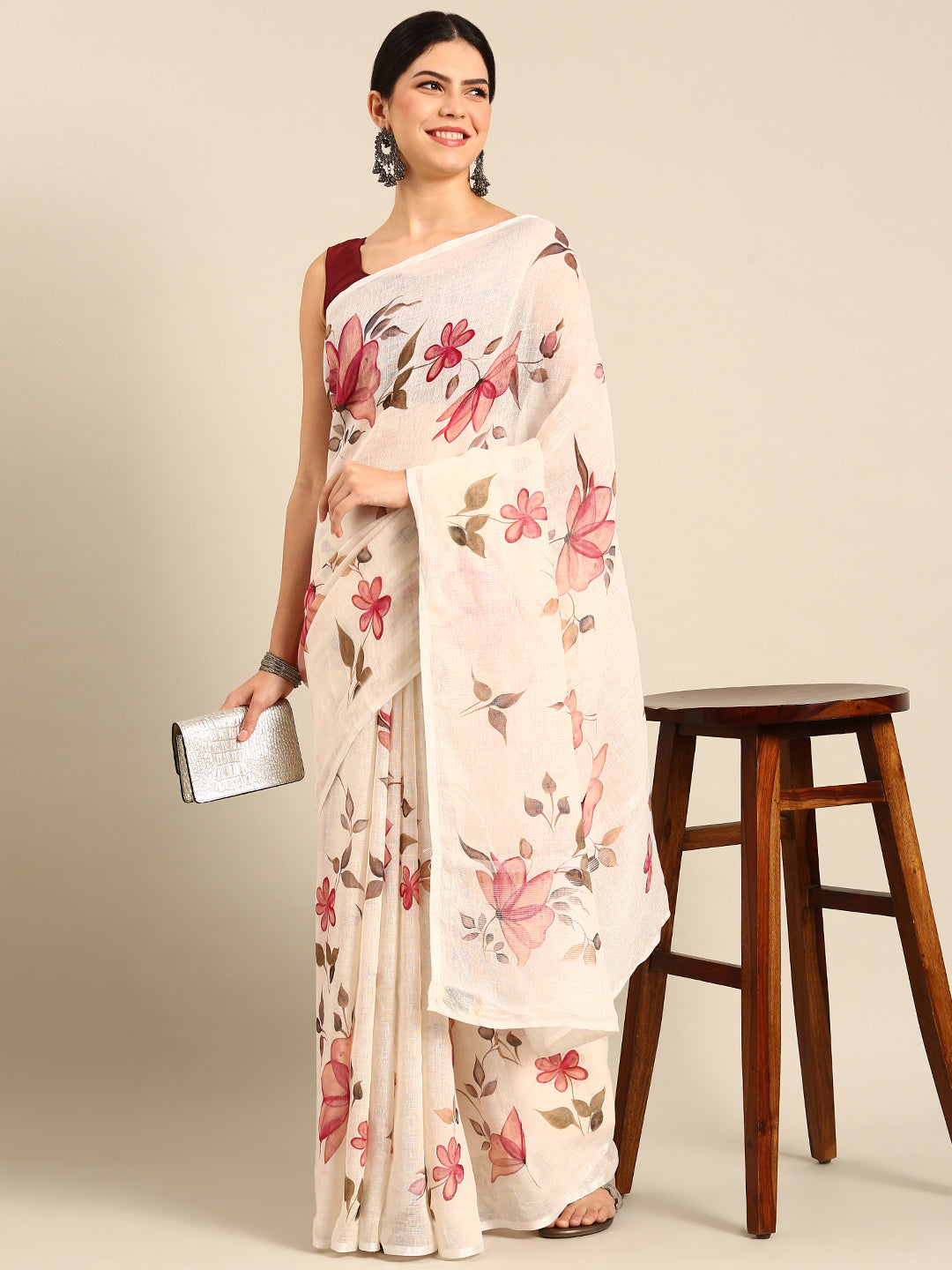 Designer White Silk Saree