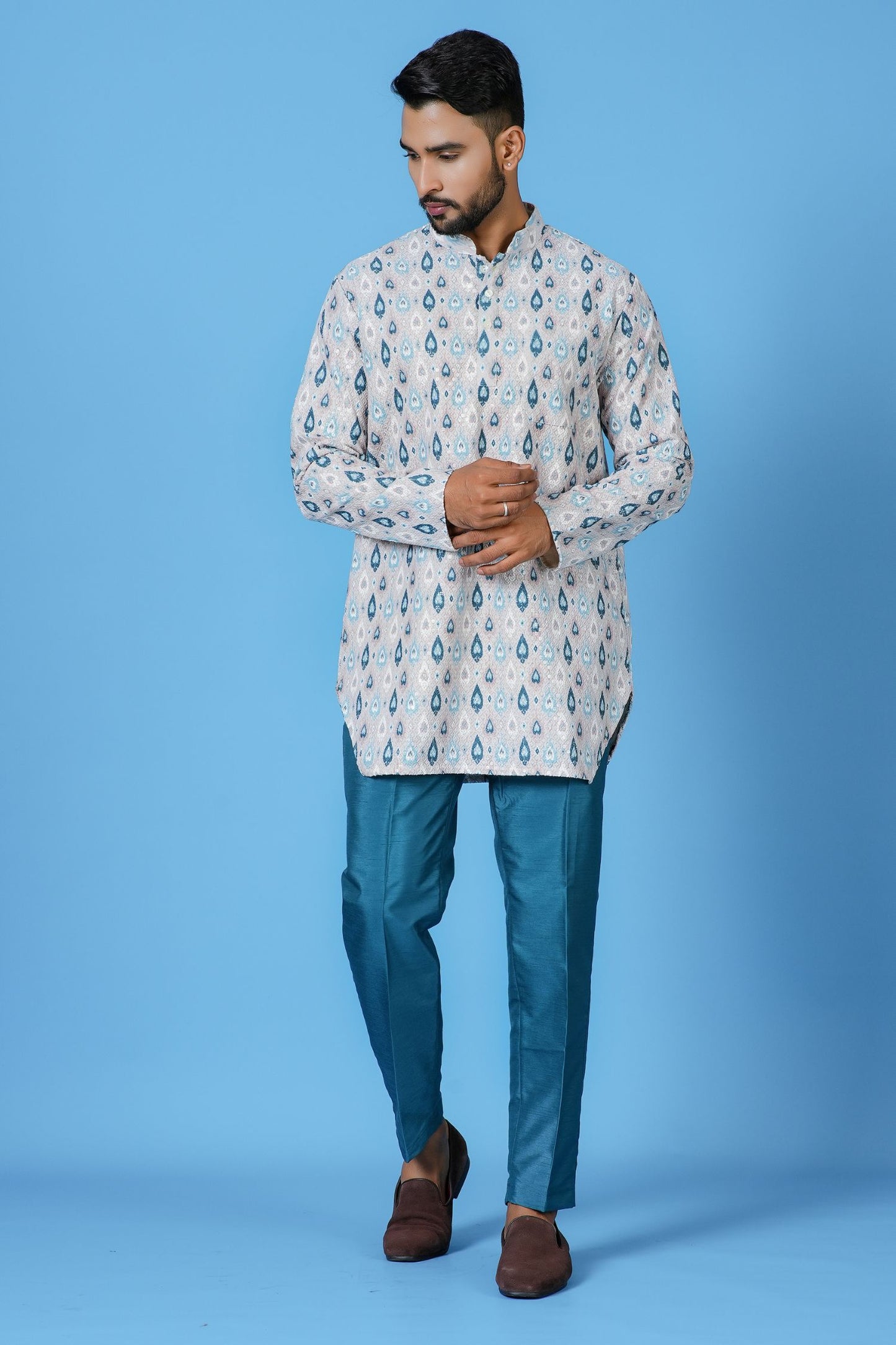White Cotton Blend Short Kurta
