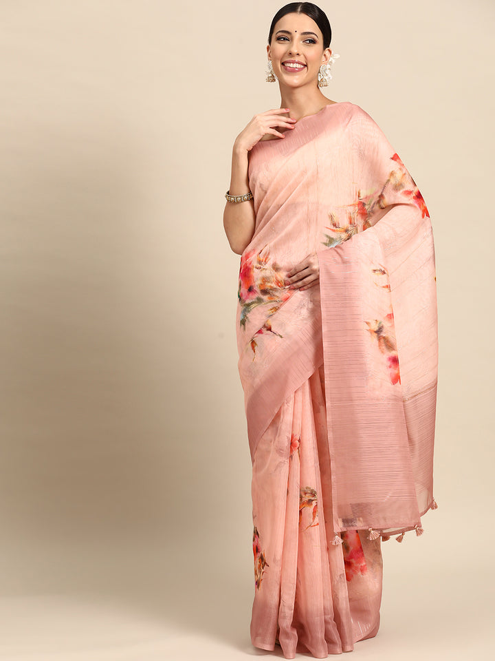 Designer Peach Silk Saree