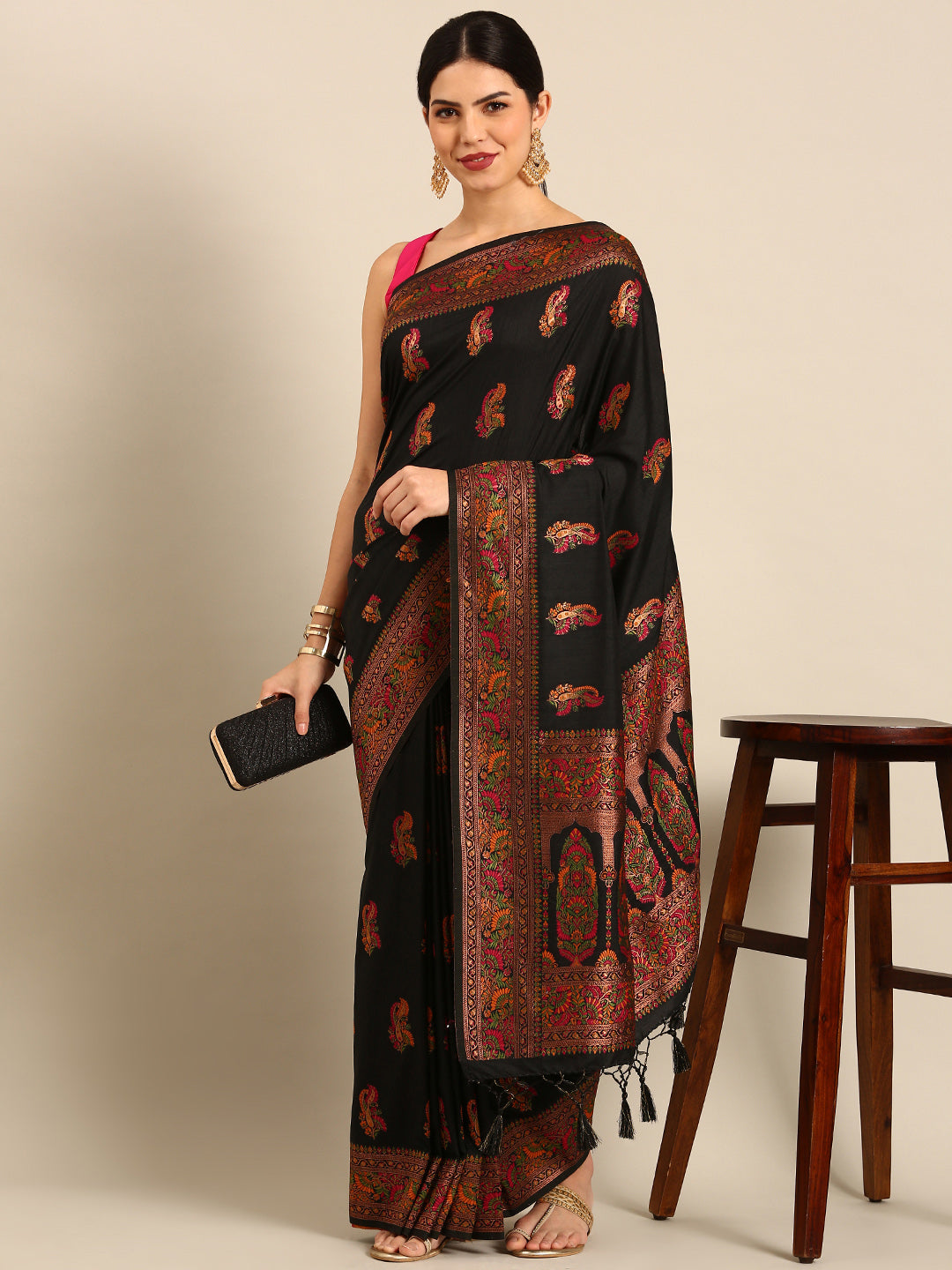 Designer Black Silk Saree