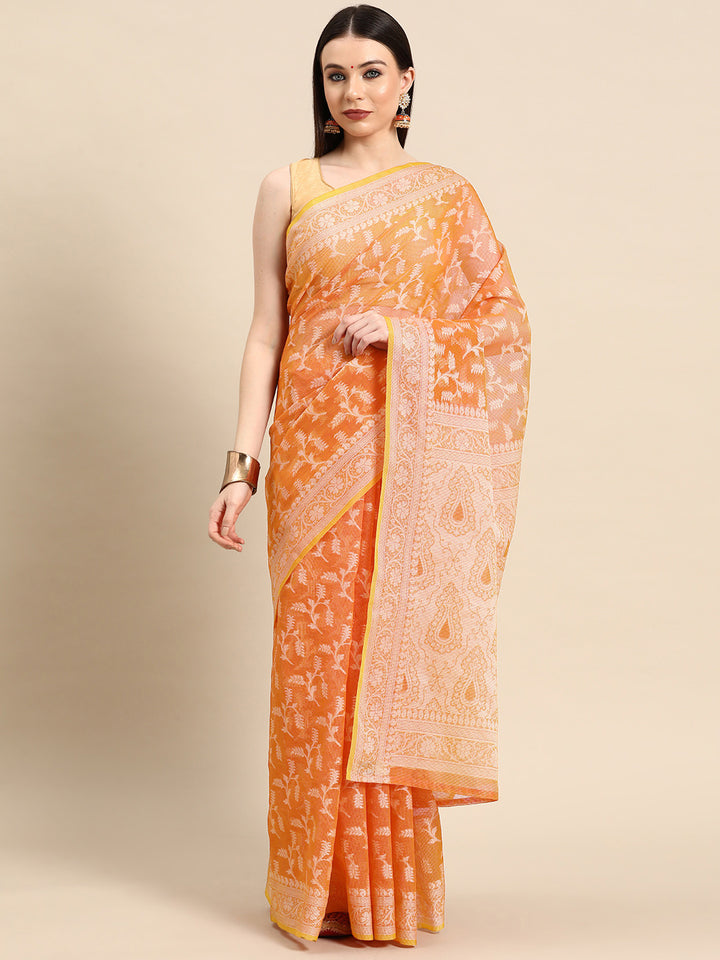 Designer Orange Cotton Saree