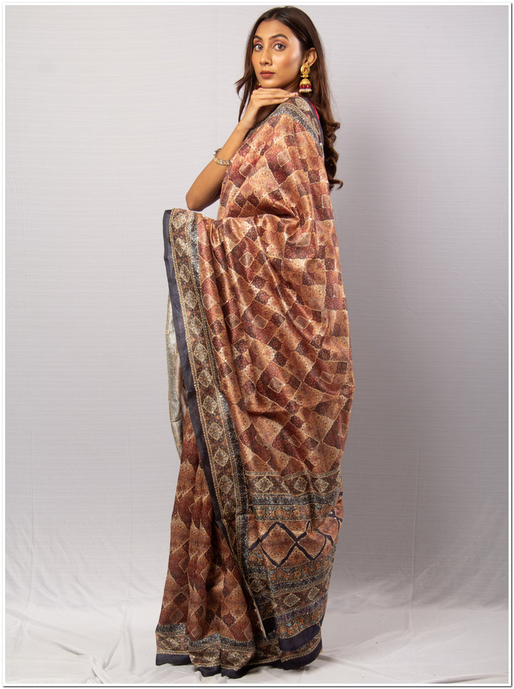 Brown Color Tassar Saree With Blouse Piece