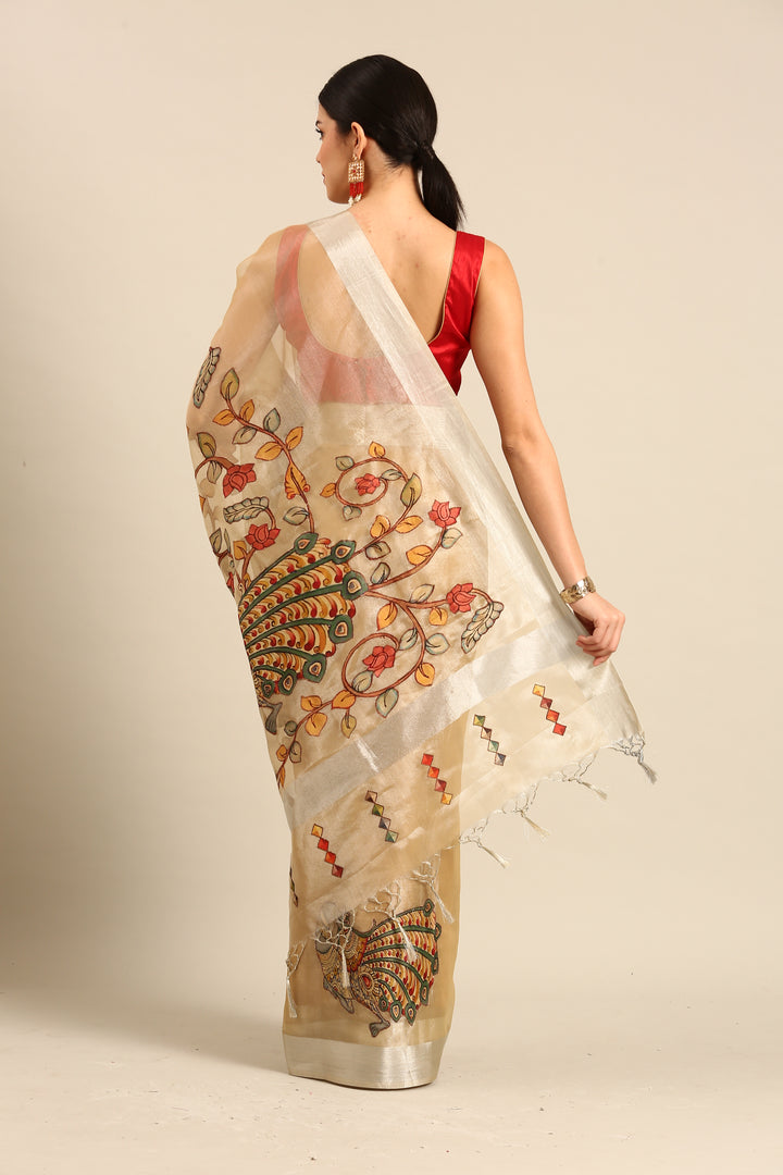 Designer Beige Silk Saree