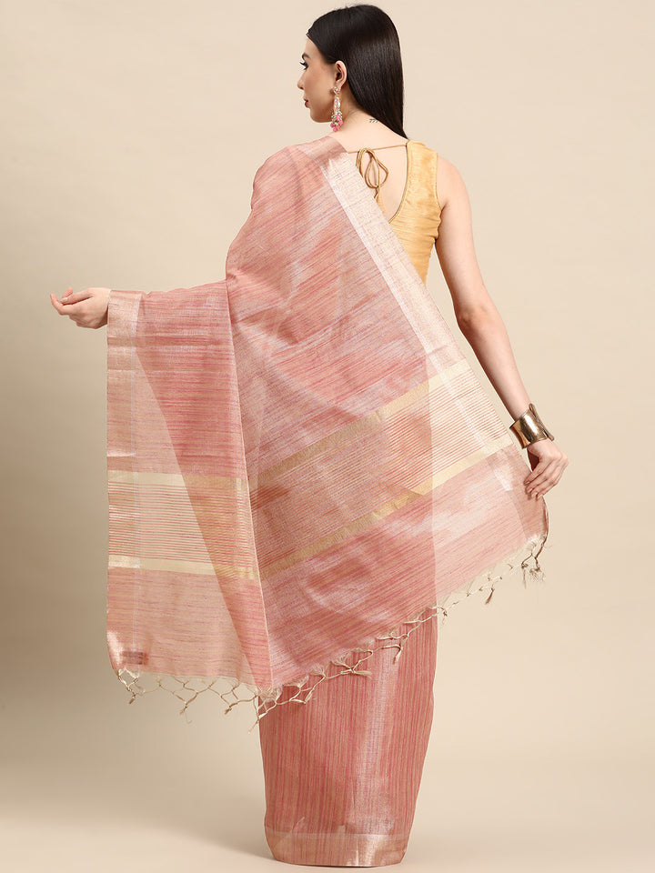 Designer Peach Linen Saree