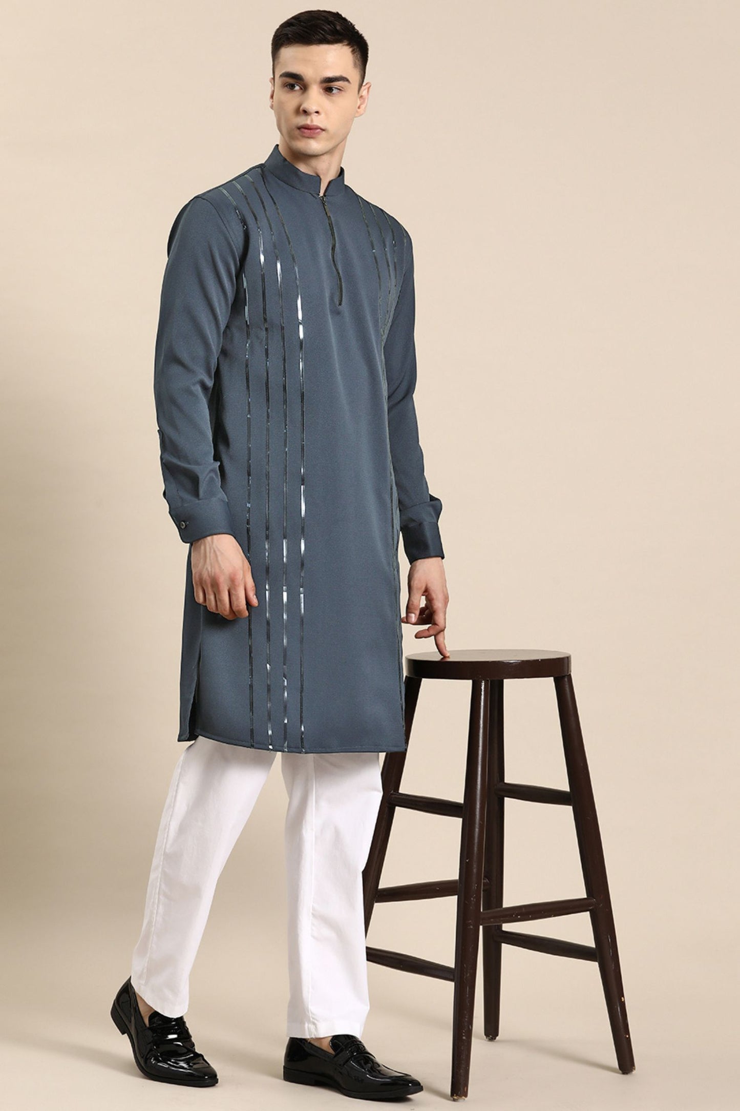Designer long Kurta In Navy Blue