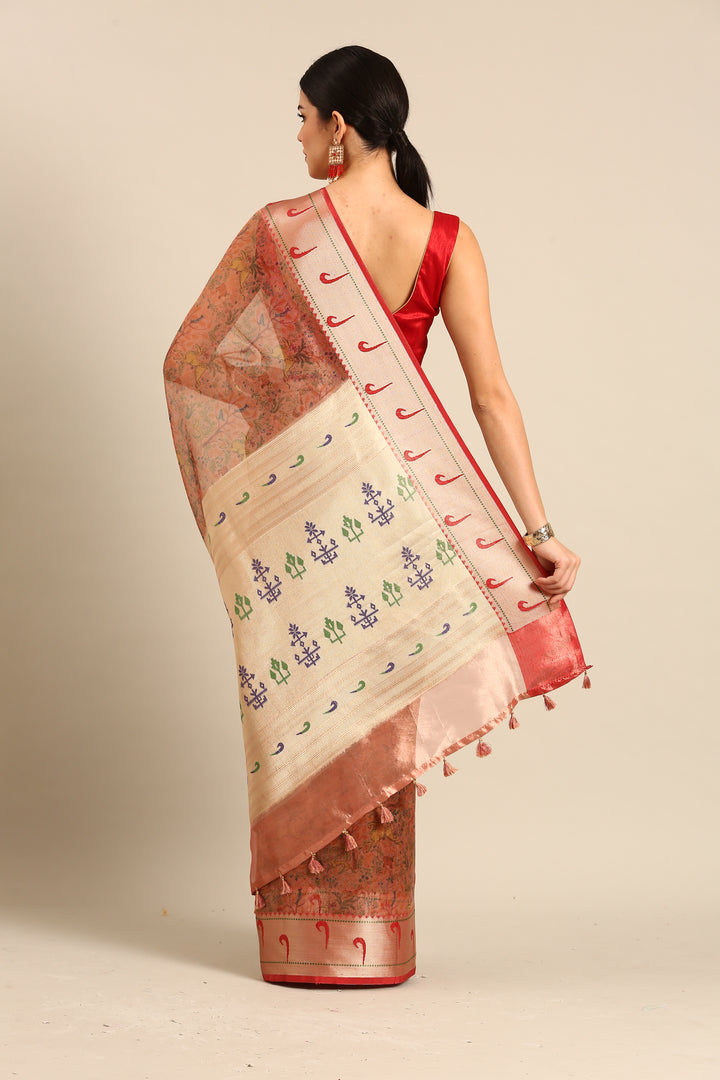 Designer Orange Silk Saree