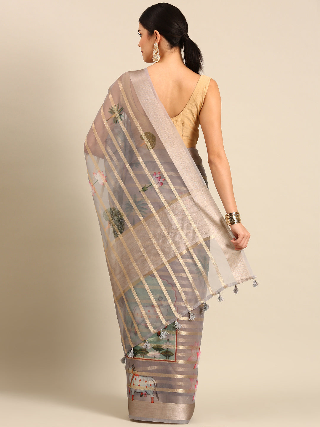 Designer Grey Silk Saree