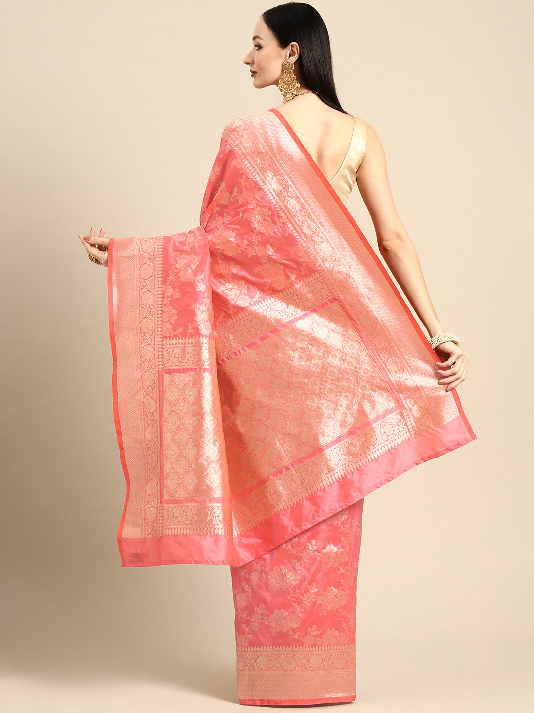 Designer Pink Silk Saree