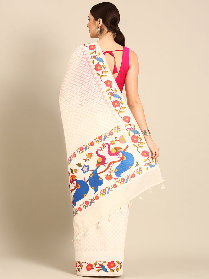 Designer White Silk Saree