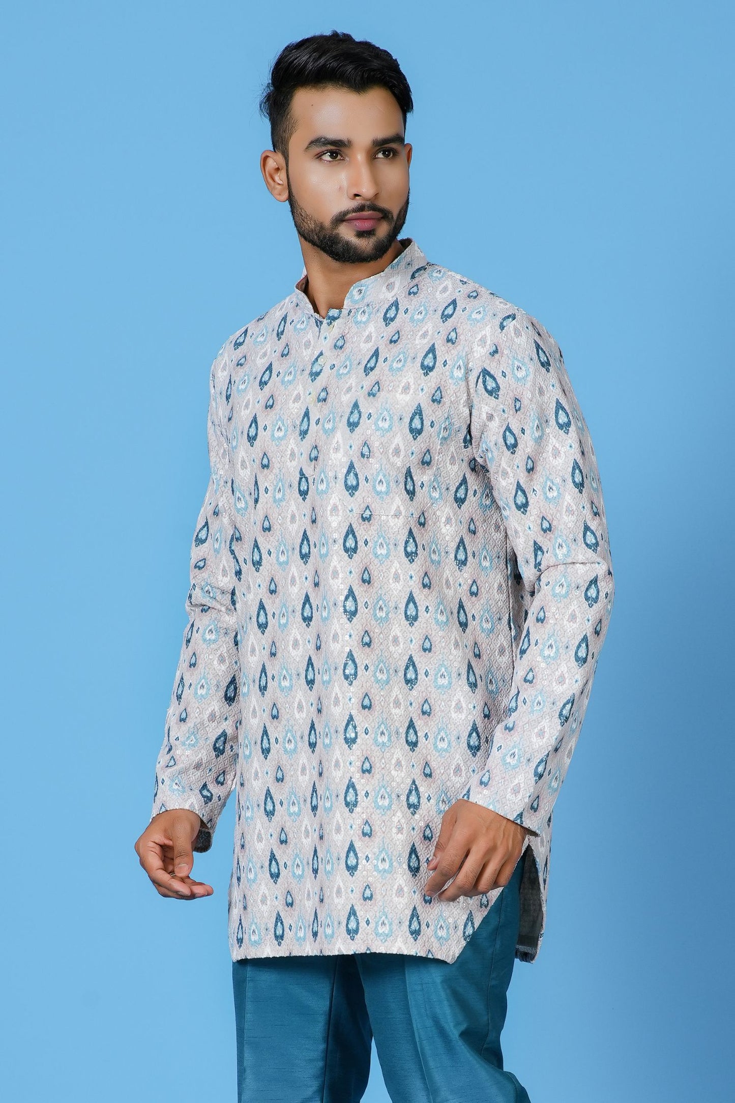 White Cotton Blend Short Kurta