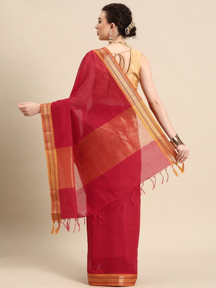 Designer Red Cotton Saree
