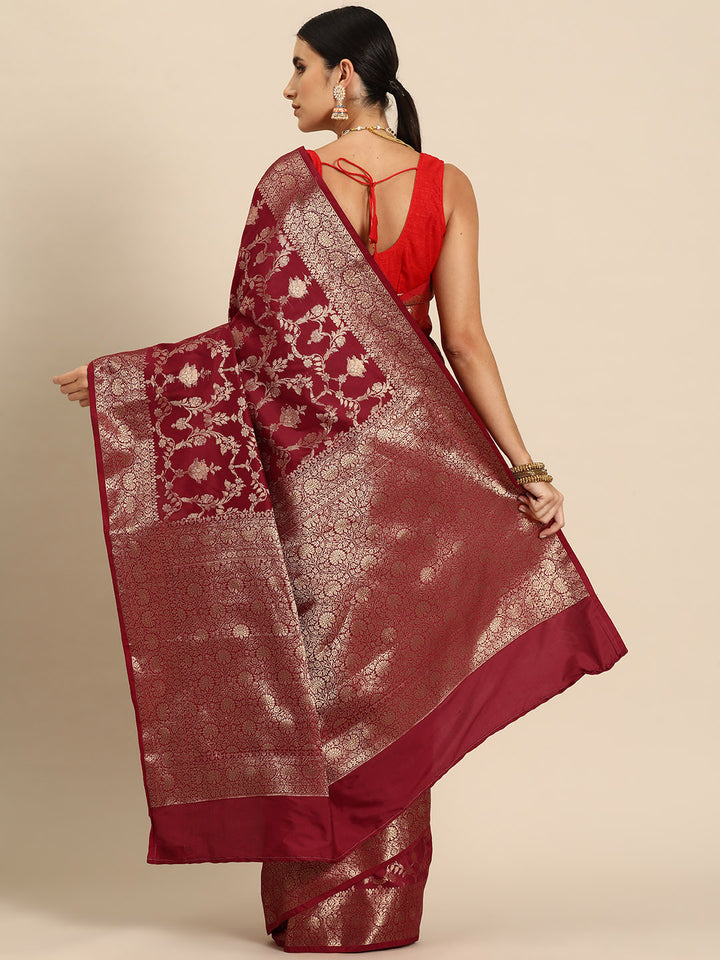 Designer Red Linen Blend Saree