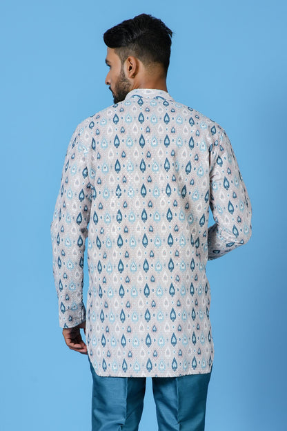 White Cotton Blend Short Kurta