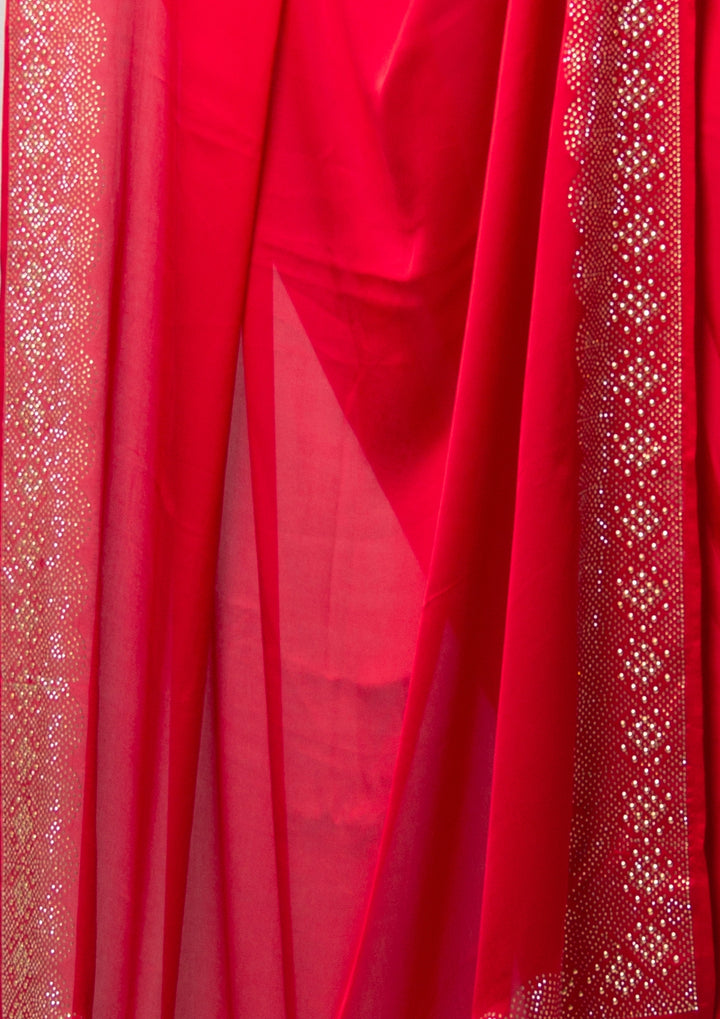 Red Santoon Saree With Sequence Blouse Piece.