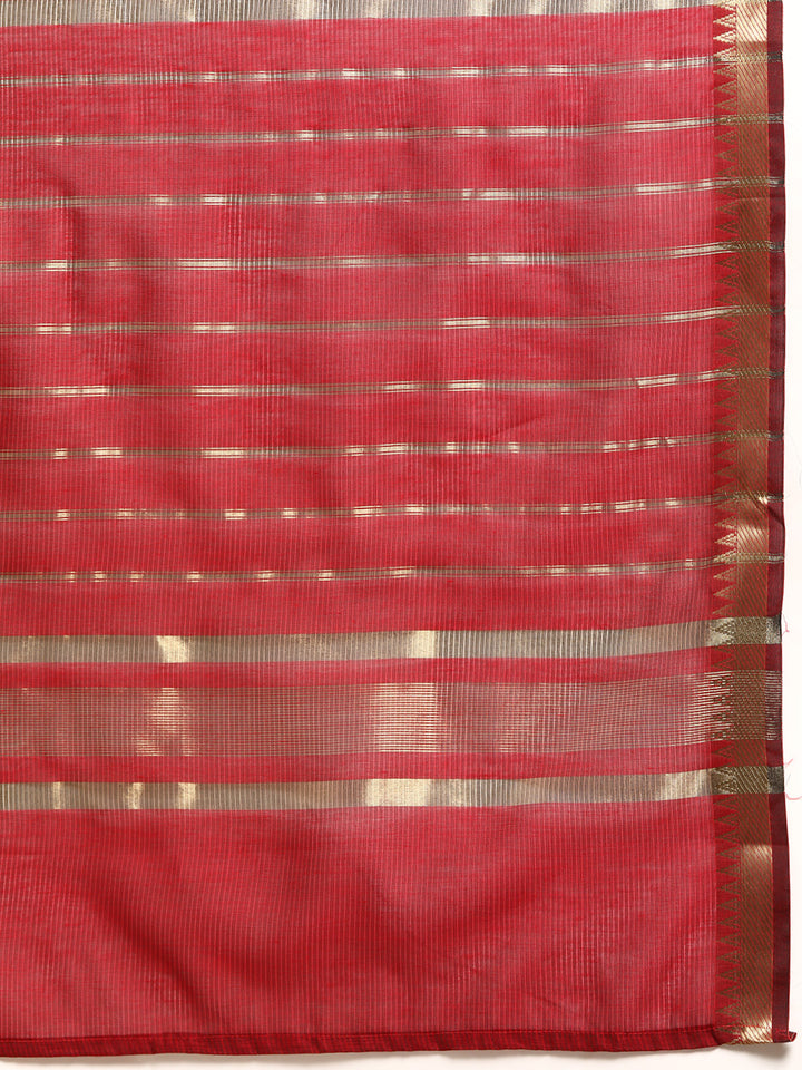 Designer Red Cotton Blend Saree