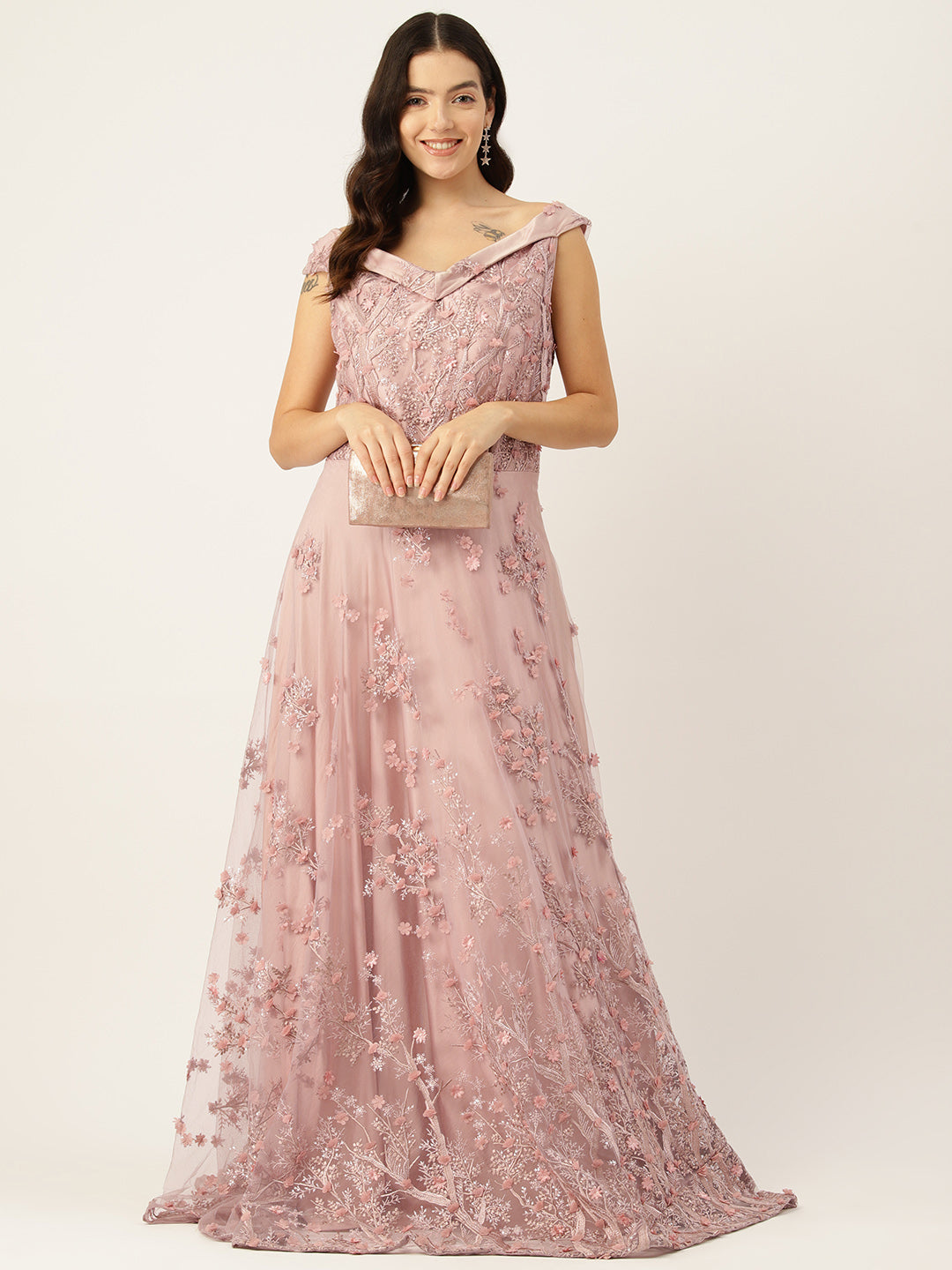 Desginer Pink Net Gown