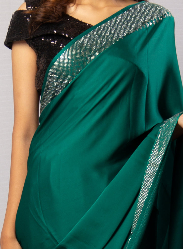 Green Santoon Saree With Sequence Blouse Piece