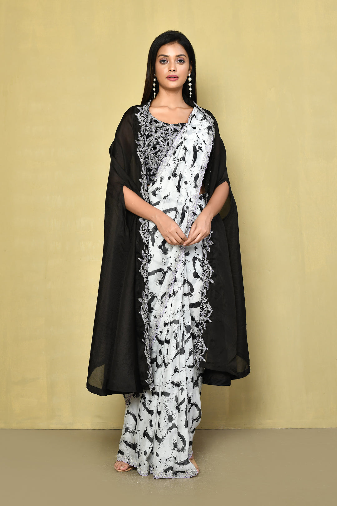 Designer Black & White Saree