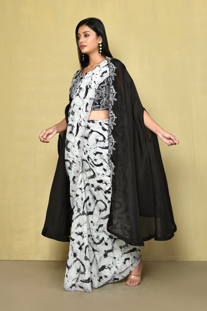 Designer Black & White Saree