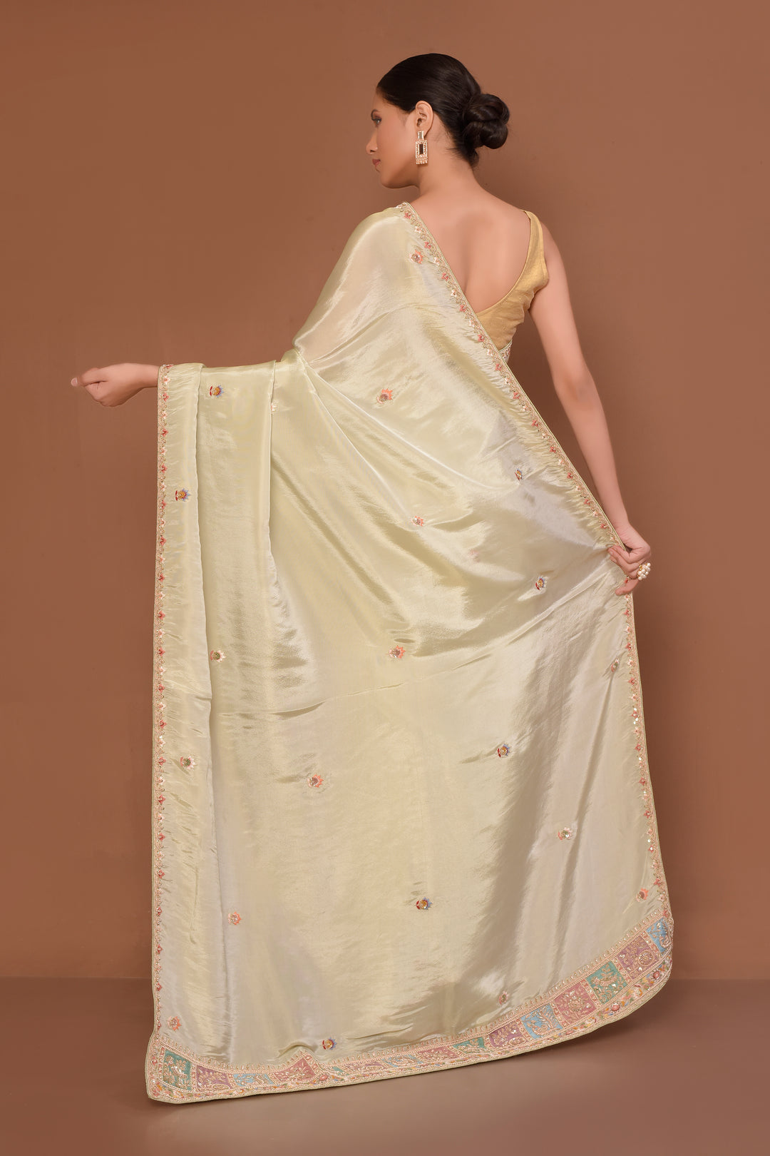 Designer Off- White Tissue Saree