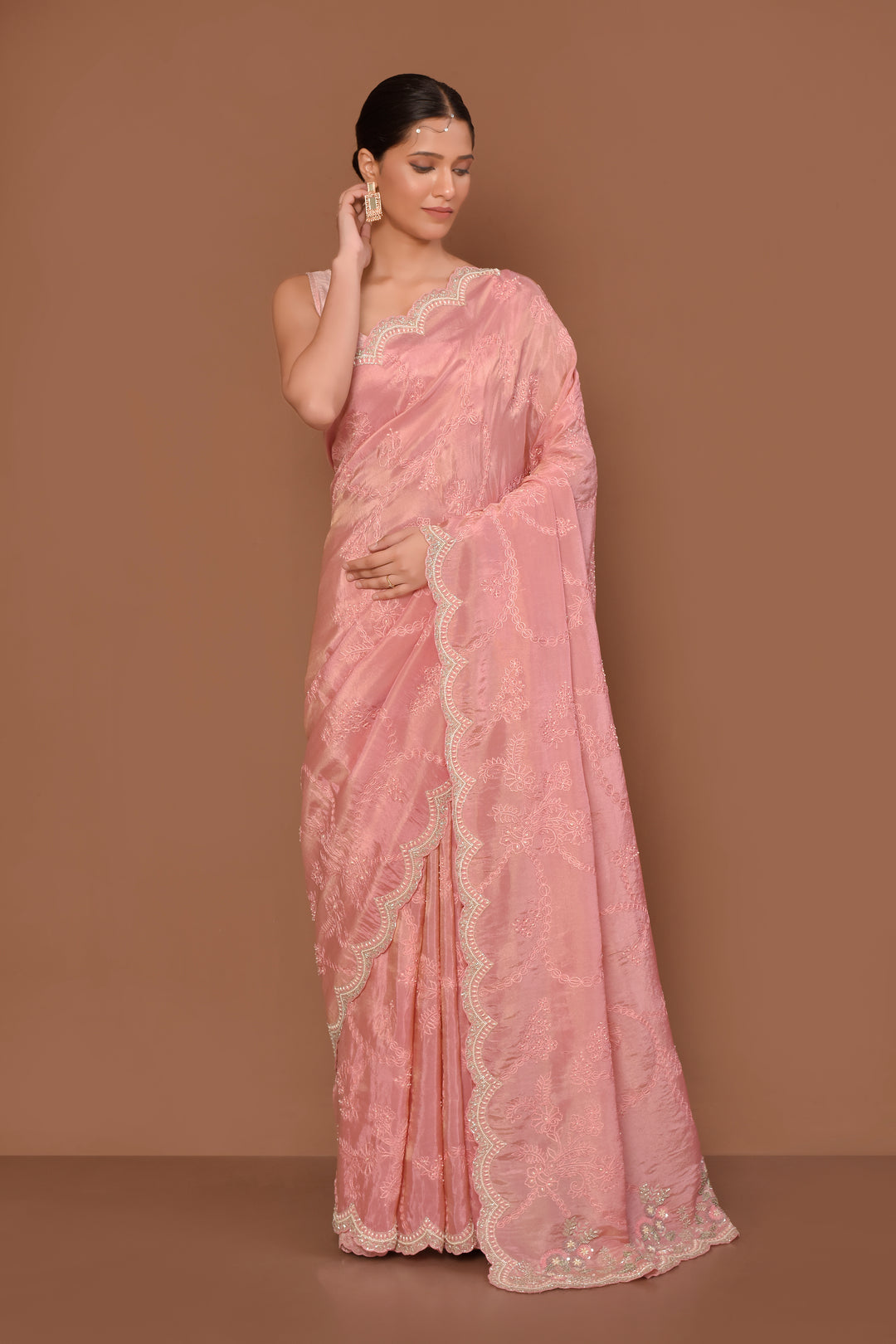 Designer Pink Tissue Saree