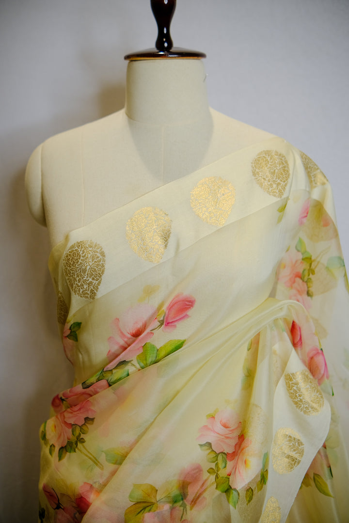 Designer Silk Saree In Cream Color