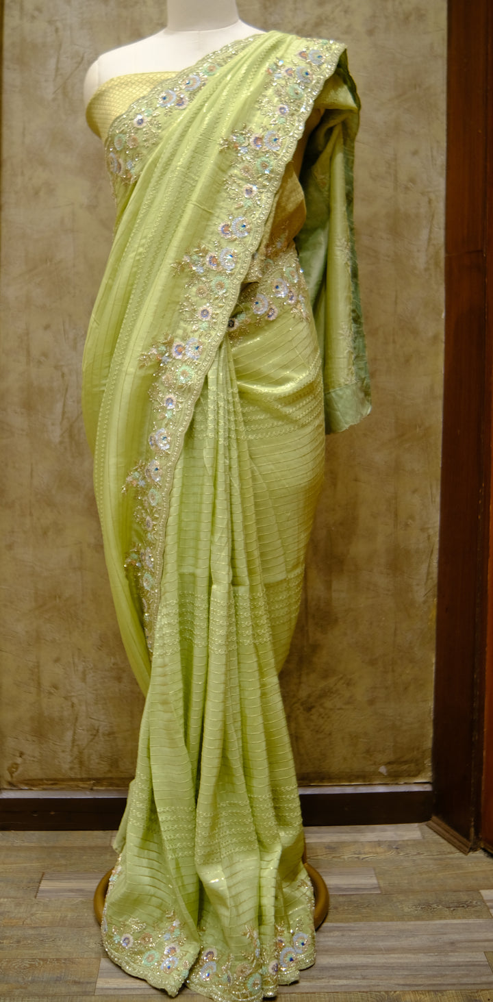 Designer Silk Saree In Pale Green Color