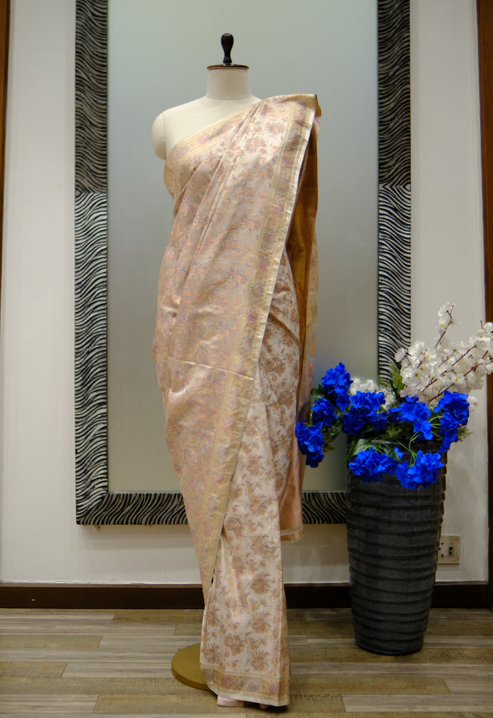 Designer Saree In Peach Color.
