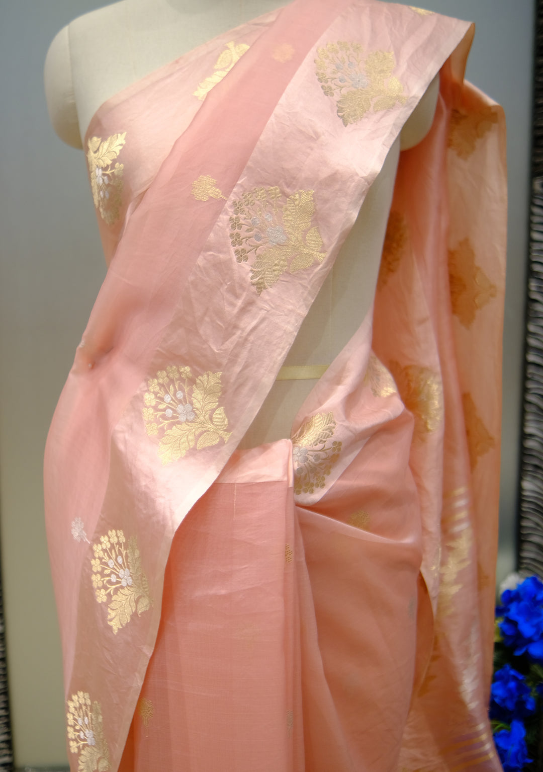 Designer Saree In Peach Color