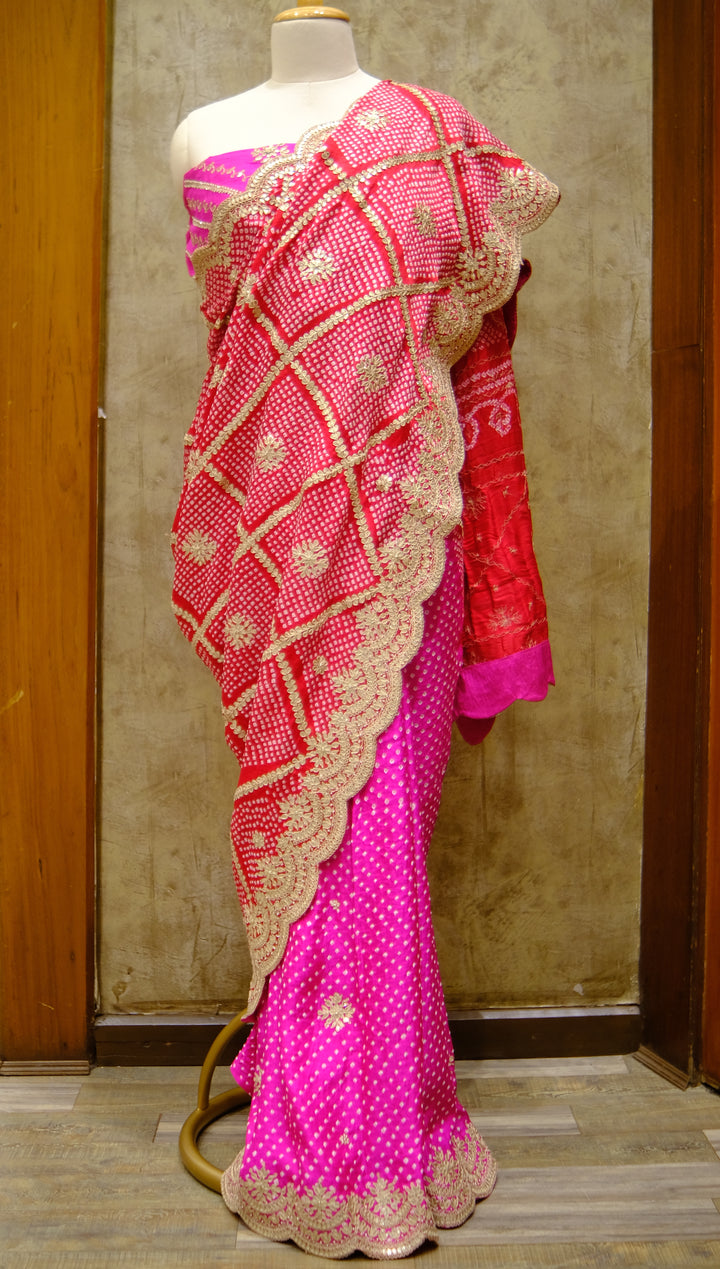 Designer Saree In Red & Pink Color