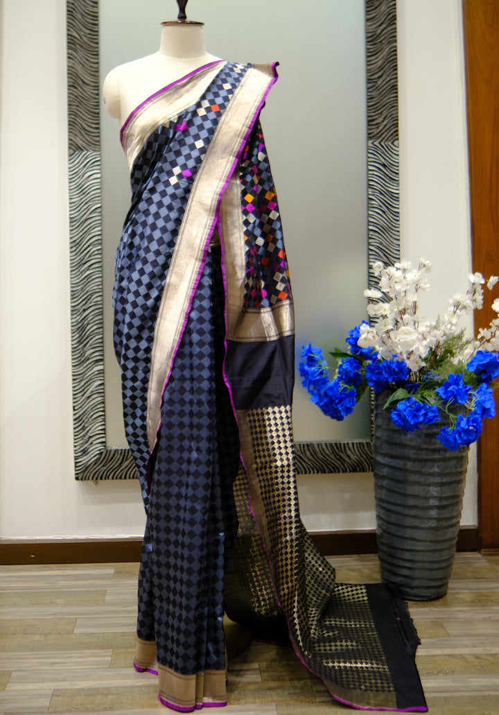 Designer Saree In Black & Blue Color