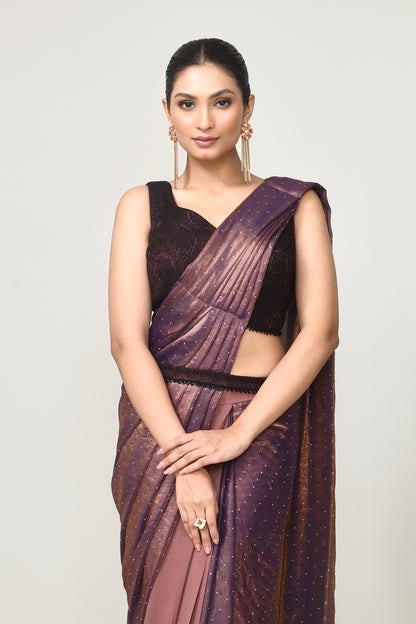 Designer Wear Brown Diamond Silk & Georgette Drape Saree