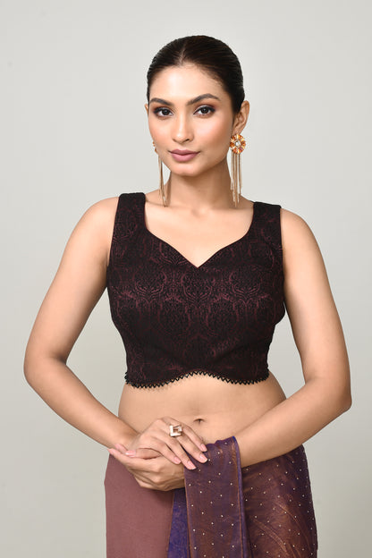 Designer Wear Brown Diamond Silk & Georgette Drape Saree