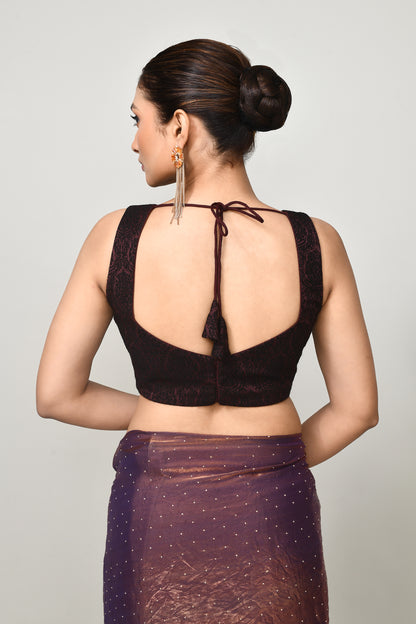 Designer Wear Brown Diamond Silk & Georgette Drape Saree