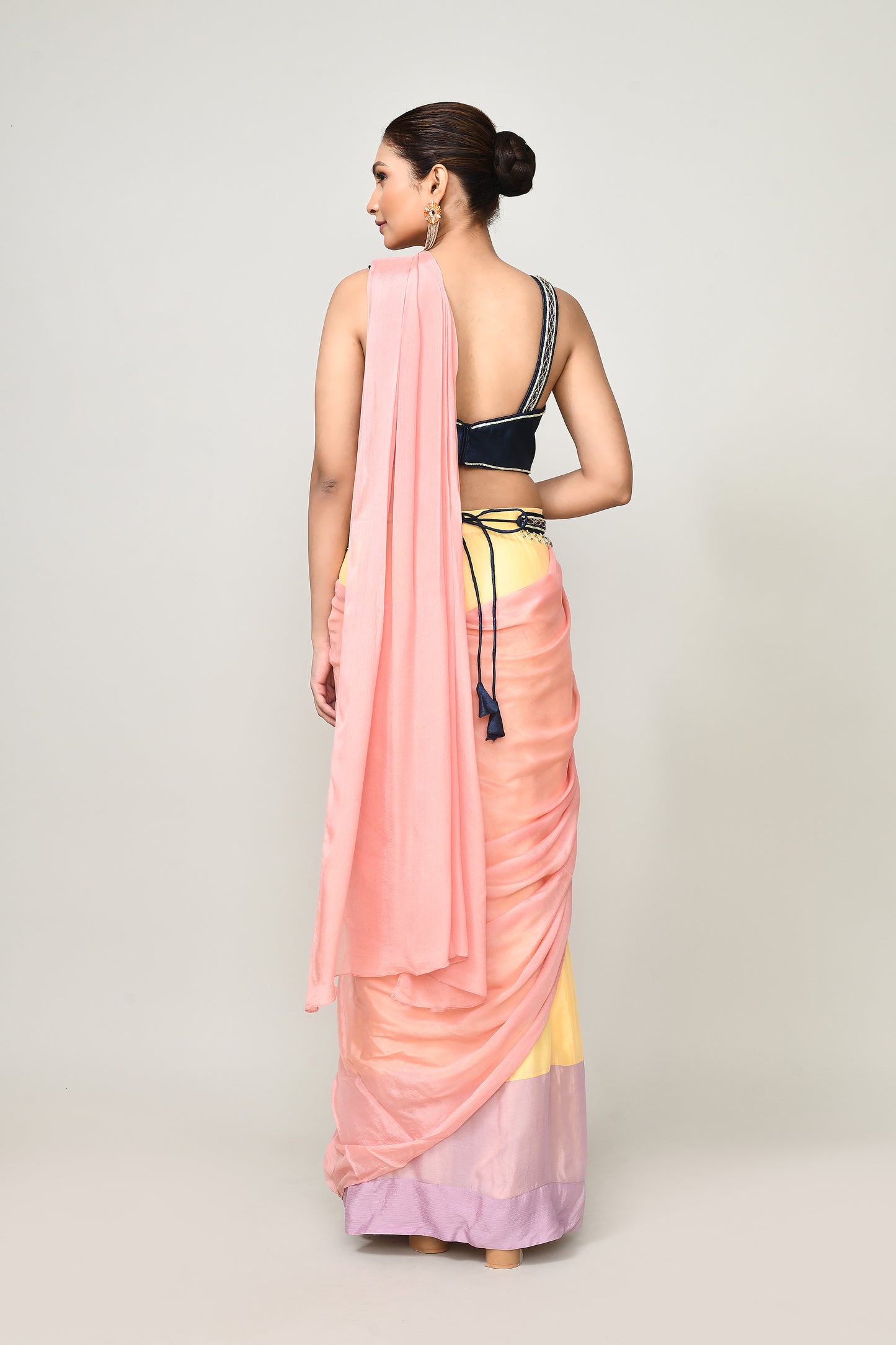 Designer Wear  Multicolour Chinon Chiffon Drape Saree