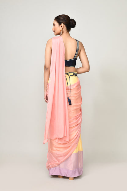 Designer Wear  Multicolour Chinon Chiffon Drape Saree