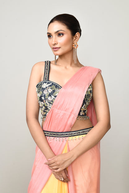 Designer Wear  Multicolour Chinon Chiffon Drape Saree